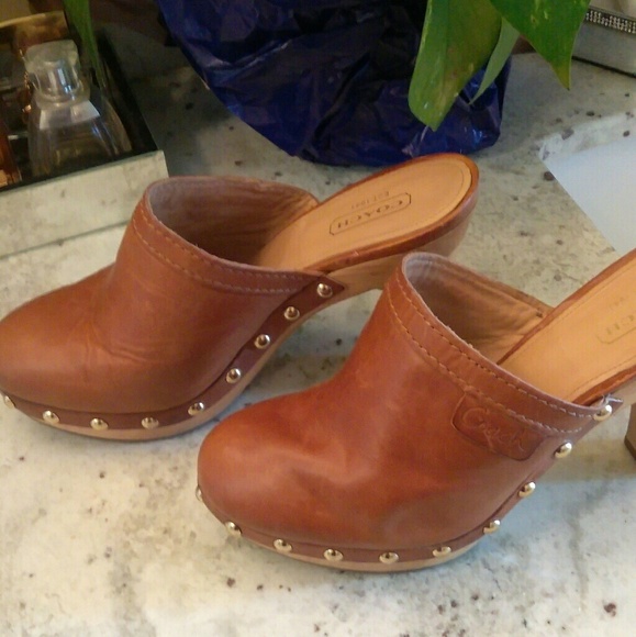 Authentic Coach Leather/ Gold Stud Clogs - Picture 2 of 5